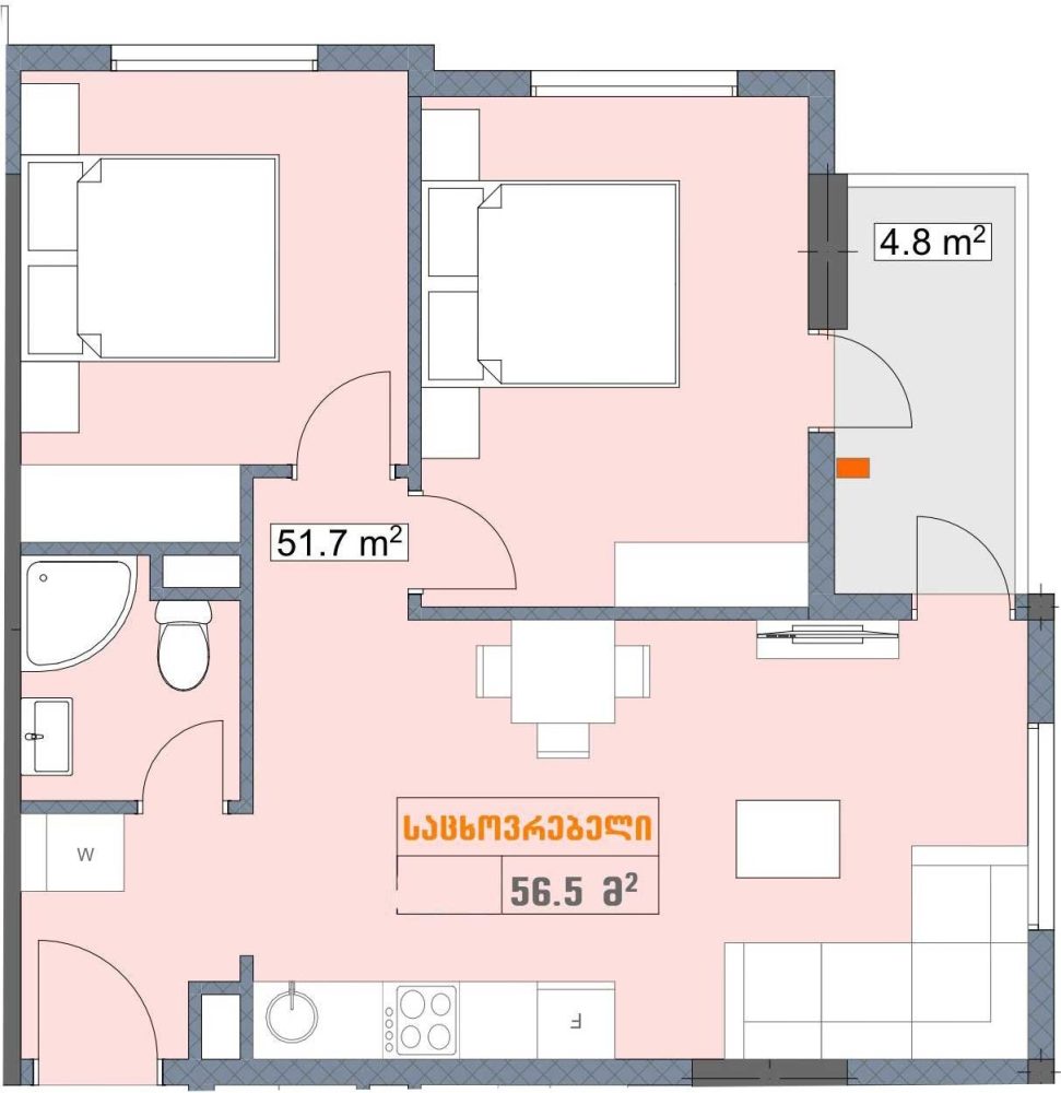Пәтер 56.5 м² - Згвиспири 1, Batumi, Грузия