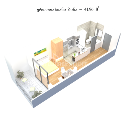 Пәтер 1-комн 42 m² - Бірінші шақырылған Эндрю, Kvariati